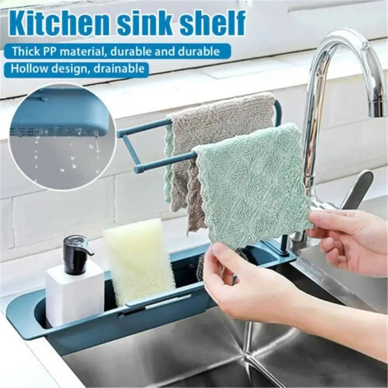 Telescopic Kitchen Sink Shelf Organizer & Sponge Holder