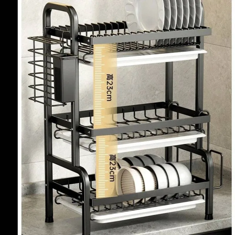 3 Layer Carbon Steel Kitchen Plate Rack & Dish Drying Organizer