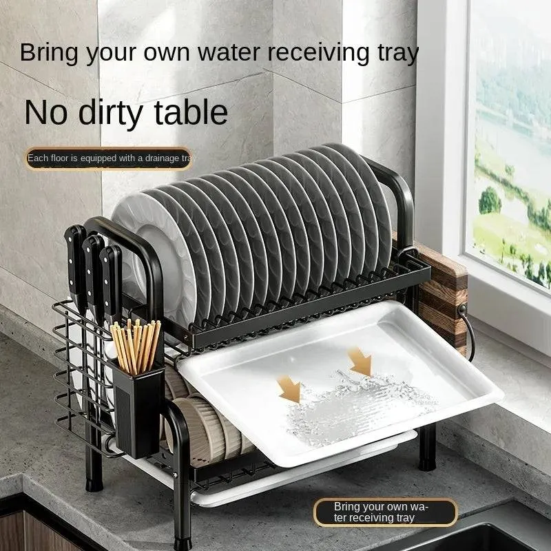 3 Layer Carbon Steel Kitchen Plate Rack & Dish Drying Organizer