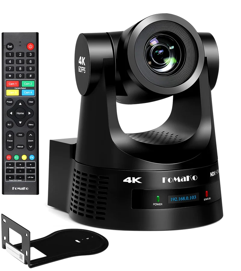 FoMaKo PTZ Kamera 4K 60FPS NDI HX3, 20x Optischer Zoom, Gen 3 KI Auto-Tracking, 3G-SDI/HDMI/NDI/USB/