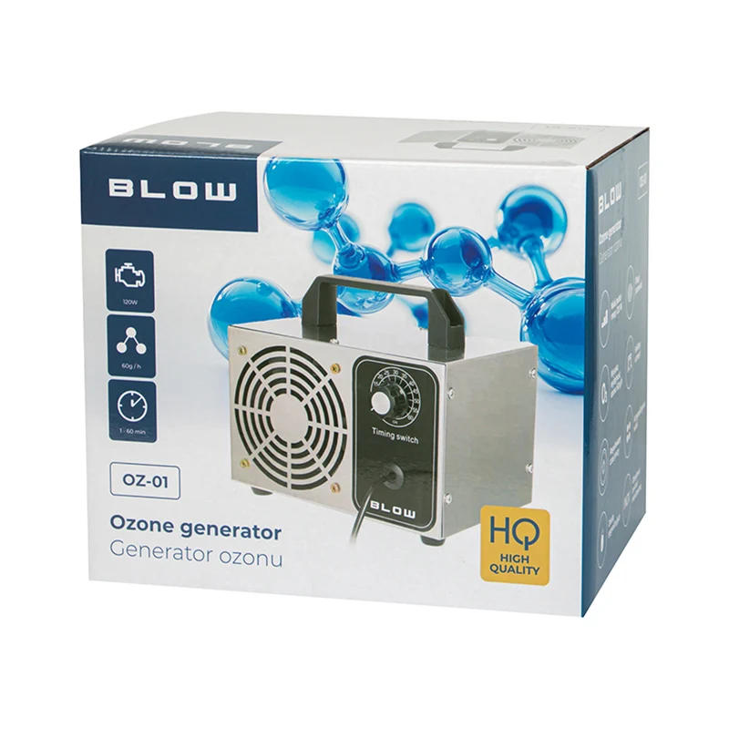 Blow ozone generator, capacity 60,000 mg/h, power 120W, low power consumption, long cable, adjustable operating time, 4 ozonation plates, 67-300#