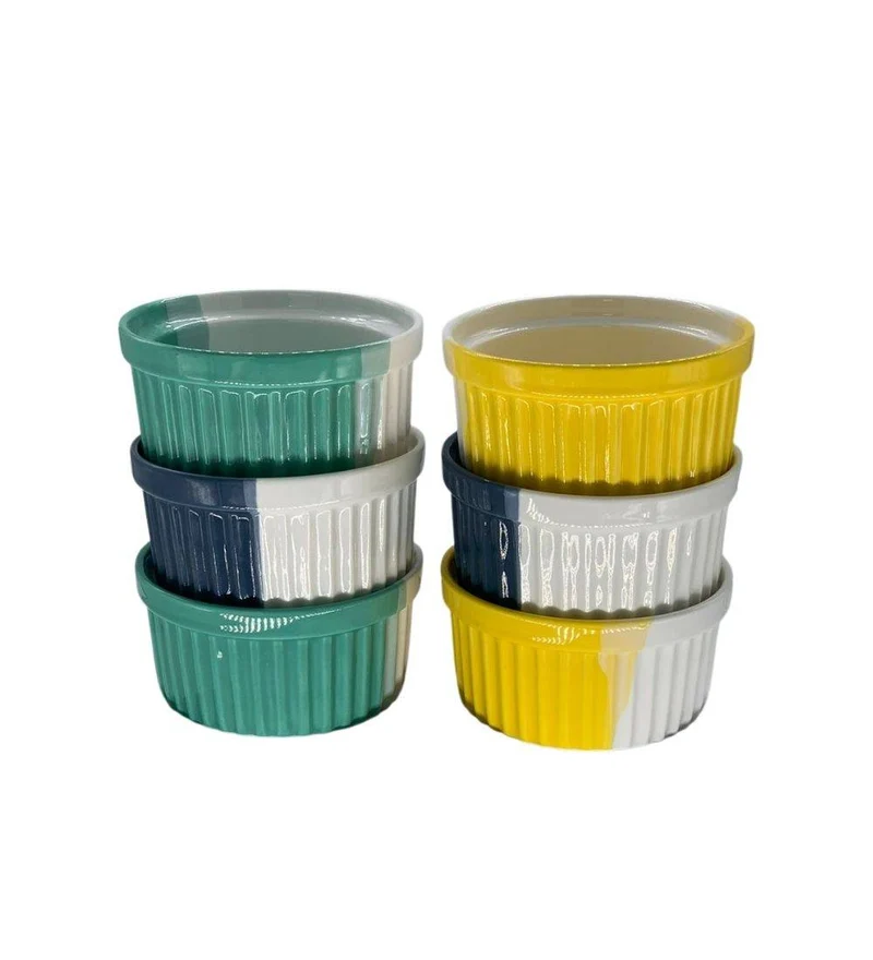 6PCS Ceramic Two-Tone Ramekin Set - Vibrant Oven-to-Table Bakeware