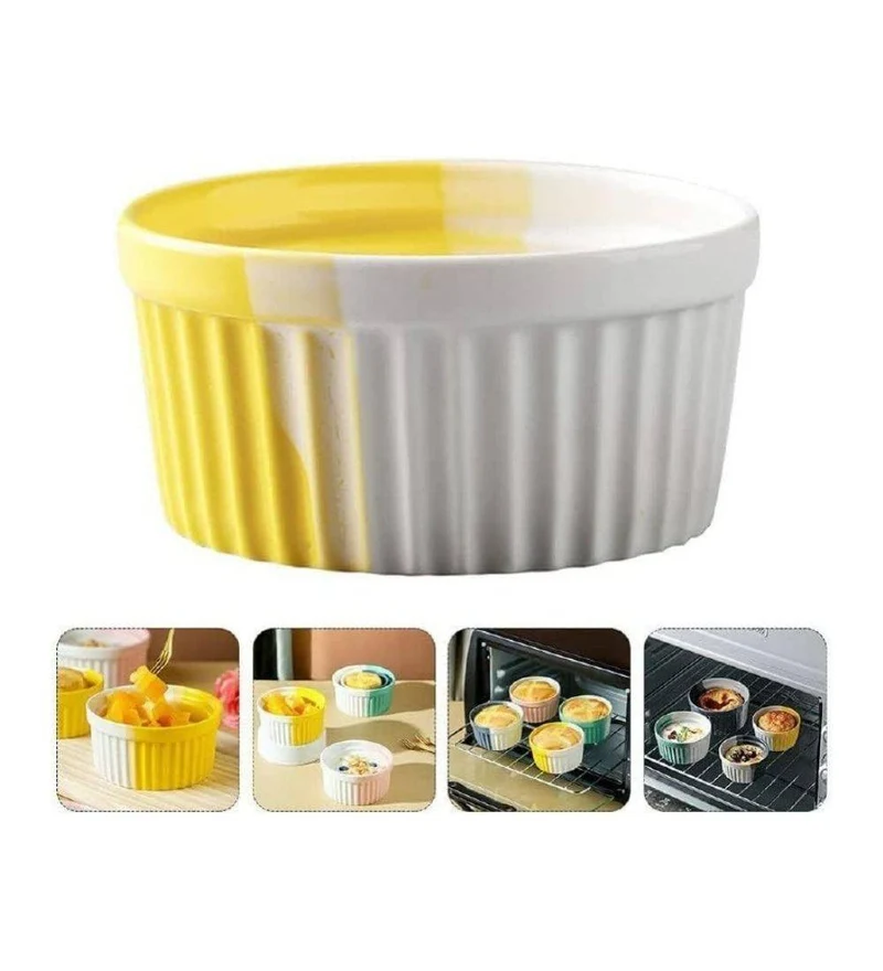 6PCS Ceramic Two-Tone Ramekin Set - Vibrant Oven-to-Table Bakeware