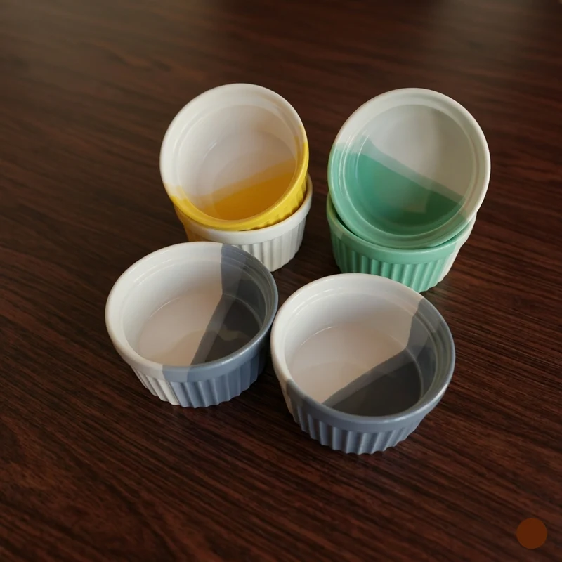 6PCS Ceramic Two-Tone Ramekin Set - Vibrant Oven-to-Table Bakeware