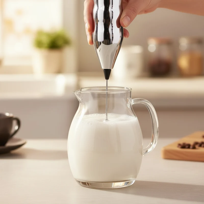 Cookinglife Milchaufschäumer Chrom 20 cm - Handbetriebener Milchaufschäumer für Kaffeespezialitäten