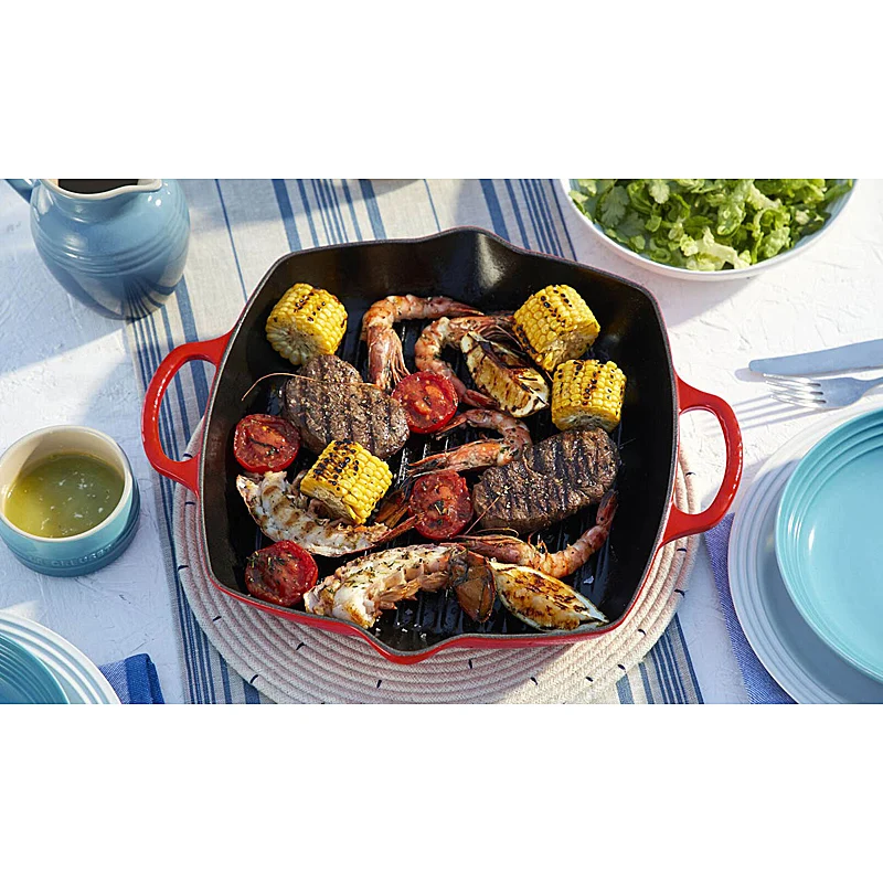Le Creuset Quadratische Grillpfanne mit 2 Griffen Signature 30 cm Kirschrot