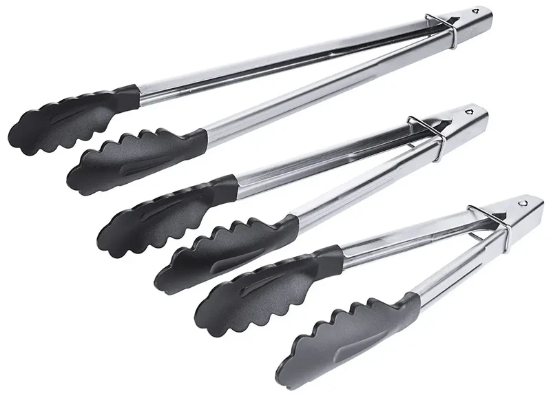 Edelstahl Bratzange 23-40 cm hochglänzend mit Feder und Verschlussschieber