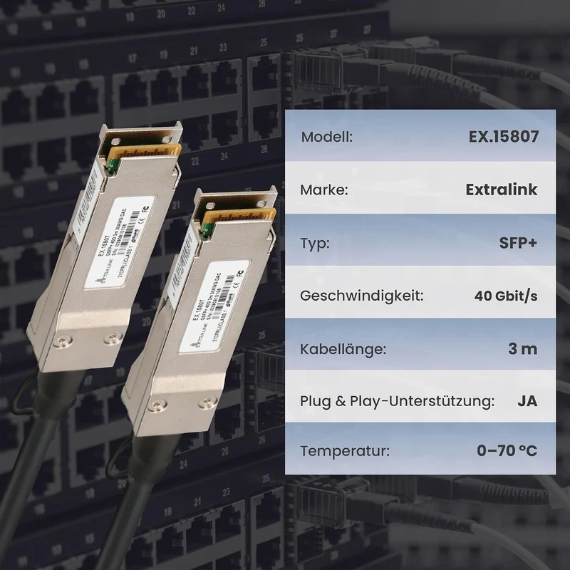 Extralink DAC QSFP+ Kabel 3m – Passives Twinax Kabel 40Gbit, QSFP+ zu QSFP+, MSA kompatibel, für Ubi