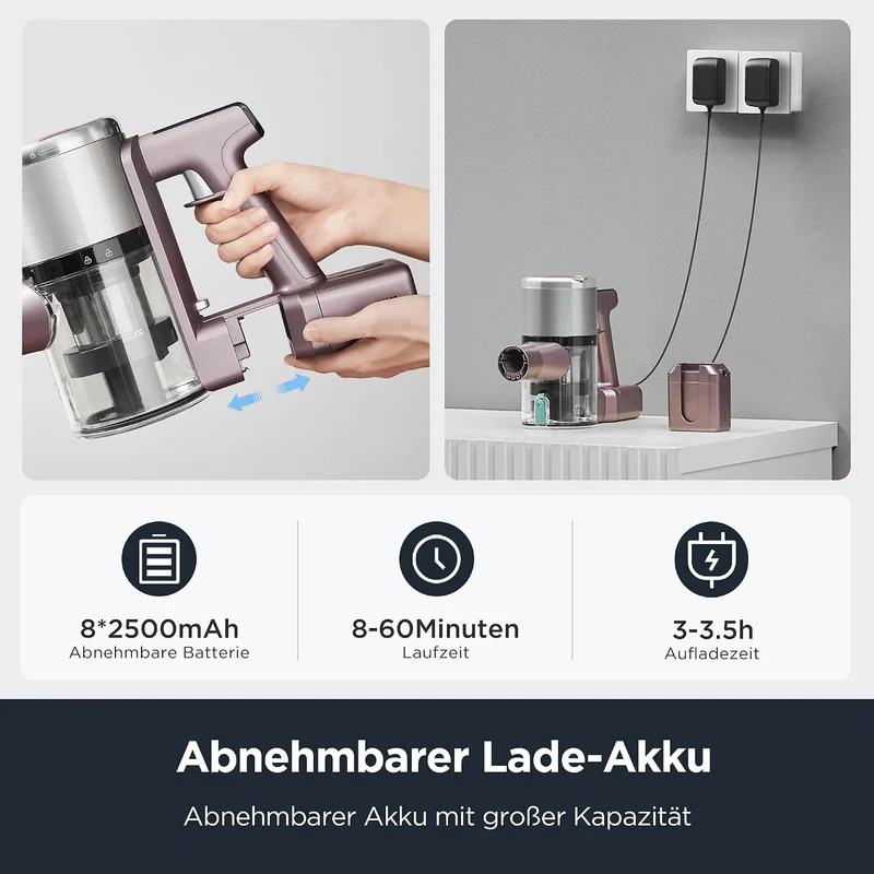 Eureka AK10 Pro Leichter Akku Staubsauger, 29000pa Kabelloser Staubsauger Leistungsstarker 60min Lau