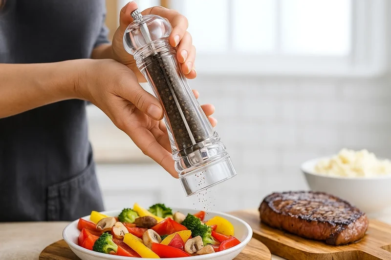 Cookinglife Pfeffermühle Rocca Transparent - Edelstahl Mahlwerk - 21,5 cm