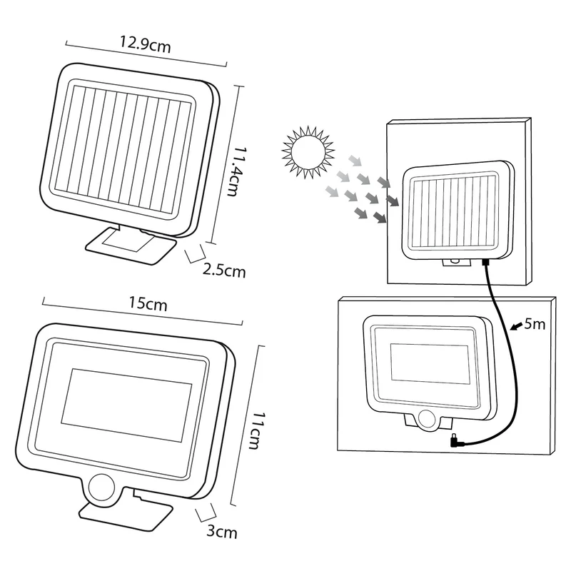 Solar LED floodlight with Maclean motion sensor, IP44, 5W, 400lm, 6000K, 1300 mAh lithium battery, 5.5V DC MCE438, 4 pieces