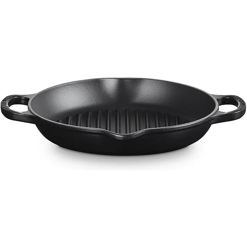 Le Creuset Grillpfanne Signature rund mit zwei Griffen Schwarz