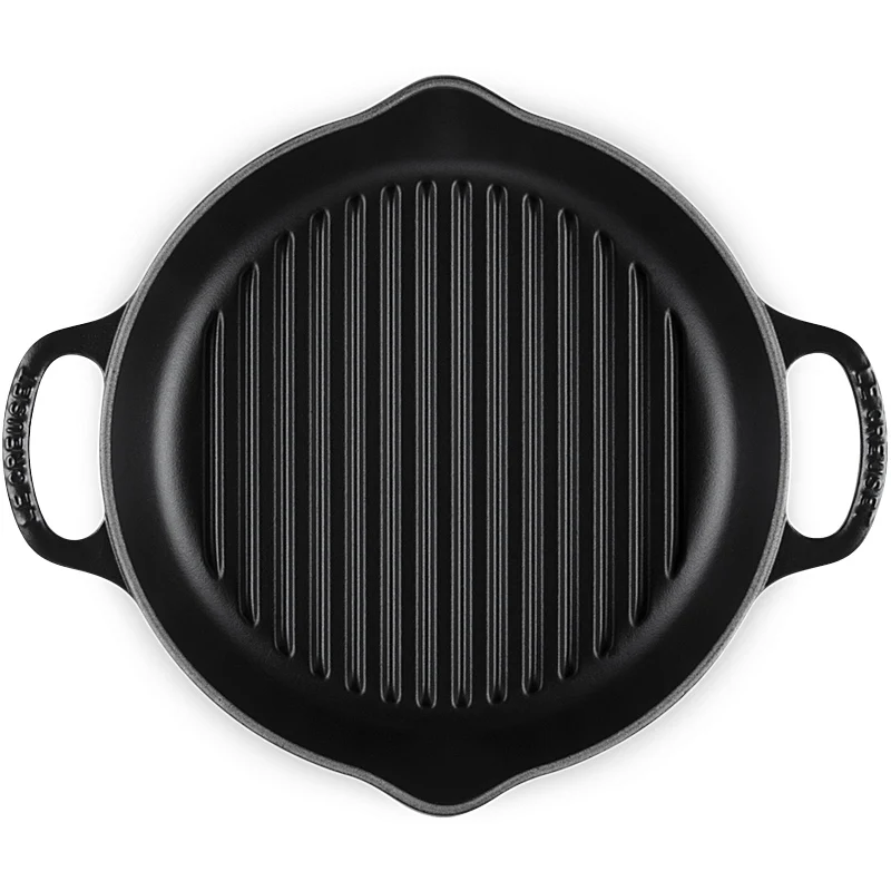 Le Creuset Grillpfanne Signature rund mit zwei Griffen Schwarz