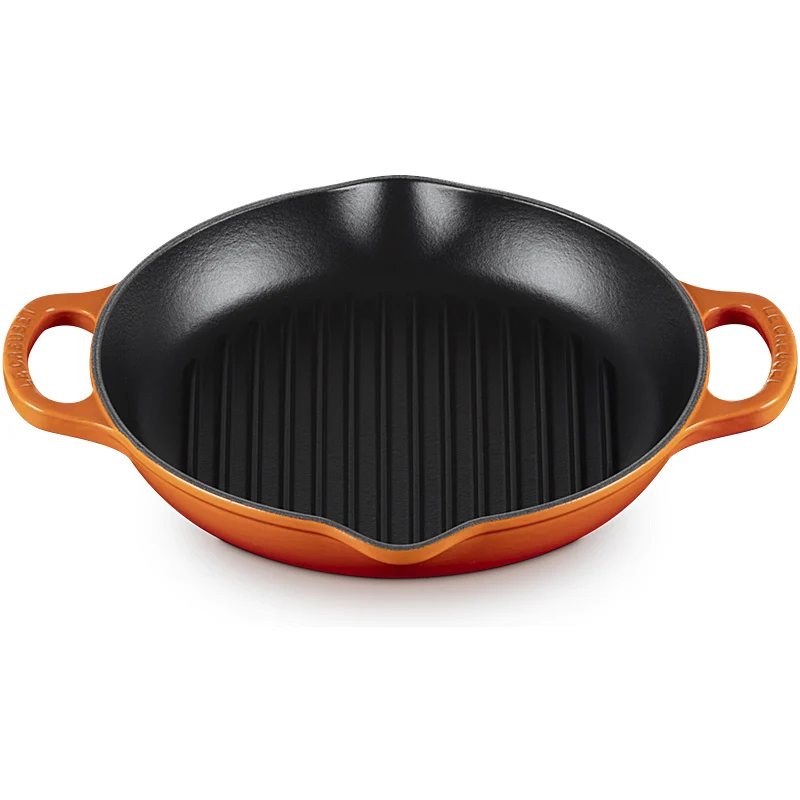 Le Creuset Grillpfanne Signature rund mit zwei Griffen Ofenrot