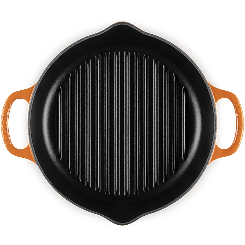 Le Creuset Grillpfanne Signature rund mit zwei Griffen Ofenrot