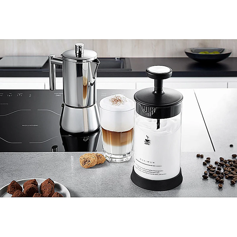 GEFU Set Milchaufschäumer ANTONIO + 2 x Latte Macchiato Gläser (350ml)
