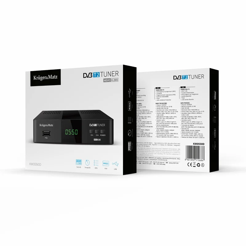 KM0550D DVB-T2 Tuner and Decoder with H.265 HEVC, EPG, PVR, and Timeshift by Kruger&Matz