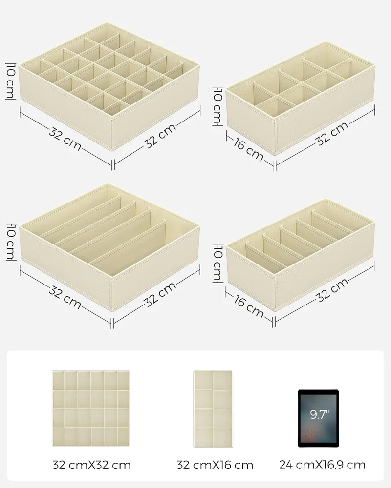 SONGMICS Unterwäsche-Organizer 4er Set, Schubladen-Organizer, faltbar, Ordnungssystem Kleiderschrank