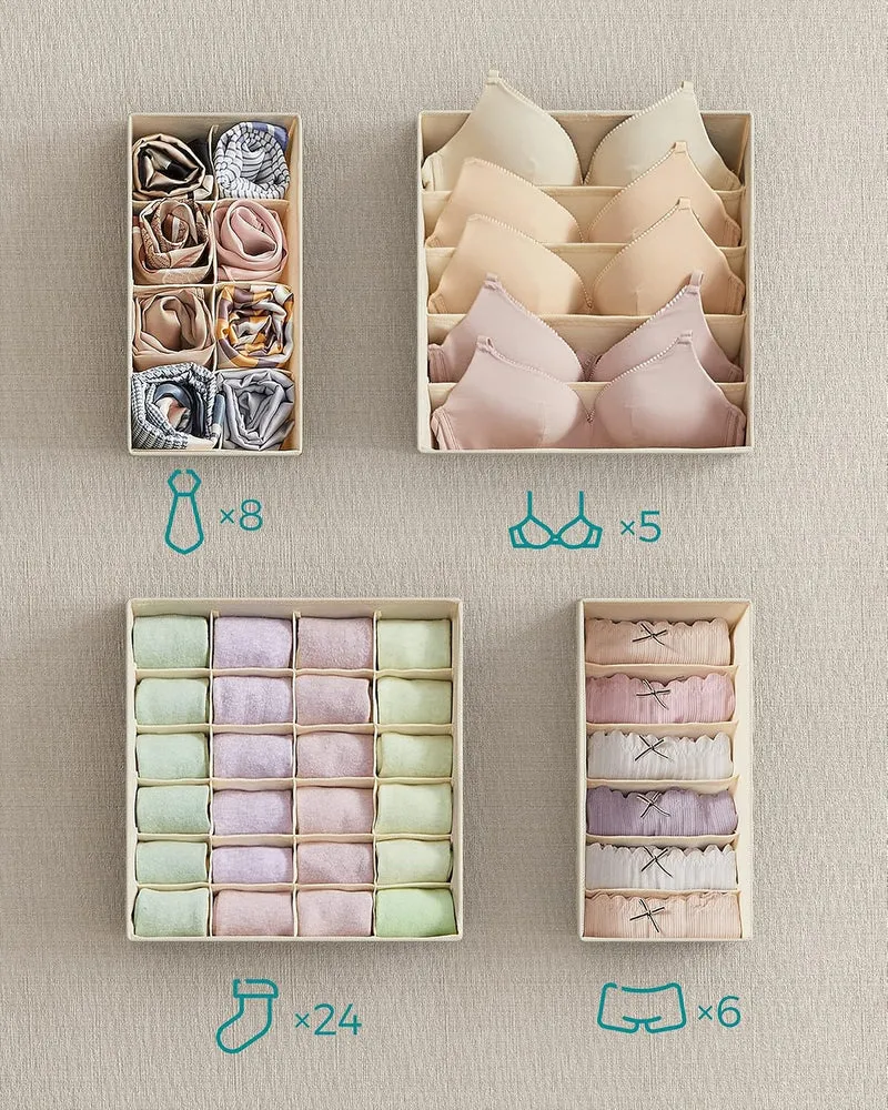SONGMICS Unterwäsche-Organizer 4er Set, Schubladen-Organizer, faltbar, Ordnungssystem Kleiderschrank