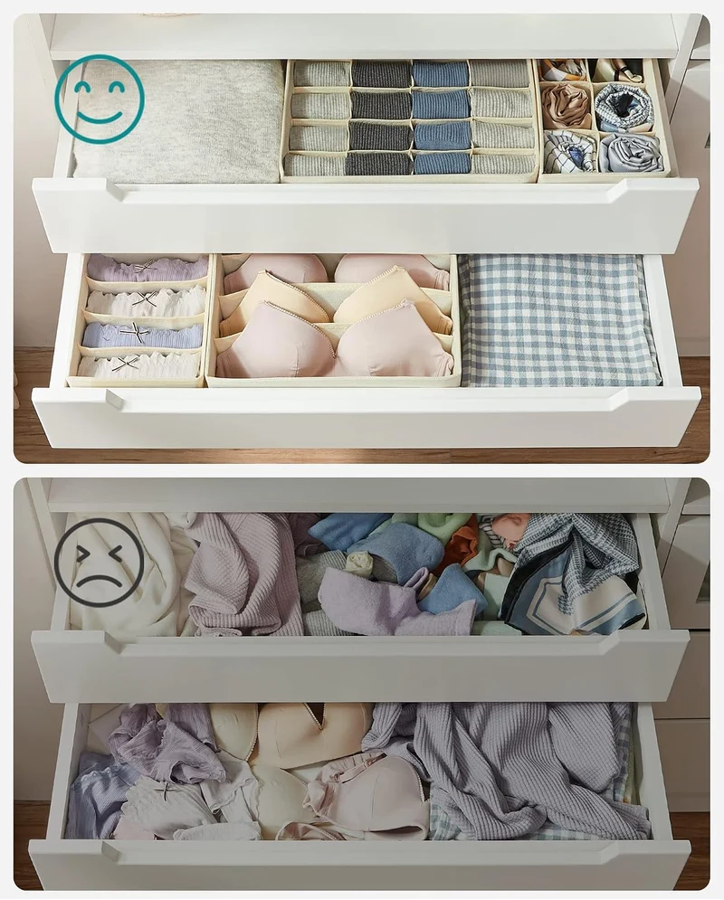 SONGMICS Unterwäsche-Organizer 4er Set, Schubladen-Organizer, faltbar, Ordnungssystem Kleiderschrank