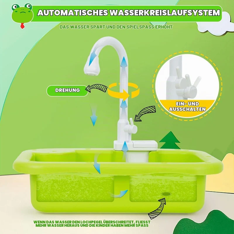 2-in-1-Küchenspüle Spielzeug Set, Spülbecken Spielzeug Set mit Angelspiel und Küchenzubehör, Küchens