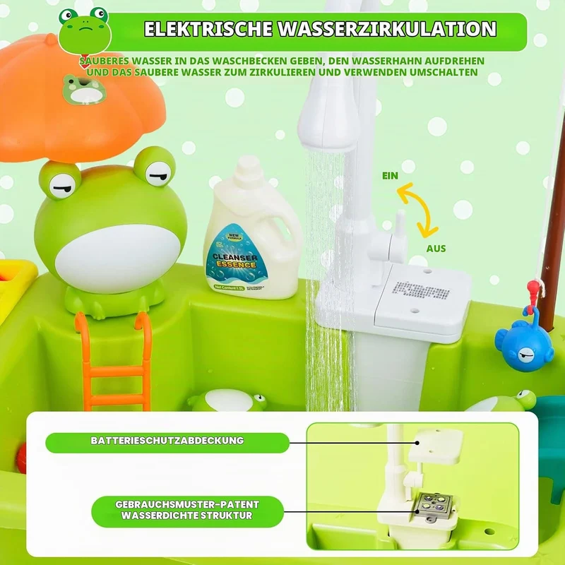2-in-1-Küchenspüle Spielzeug Set, Spülbecken Spielzeug Set mit Angelspiel und Küchenzubehör, Küchens
