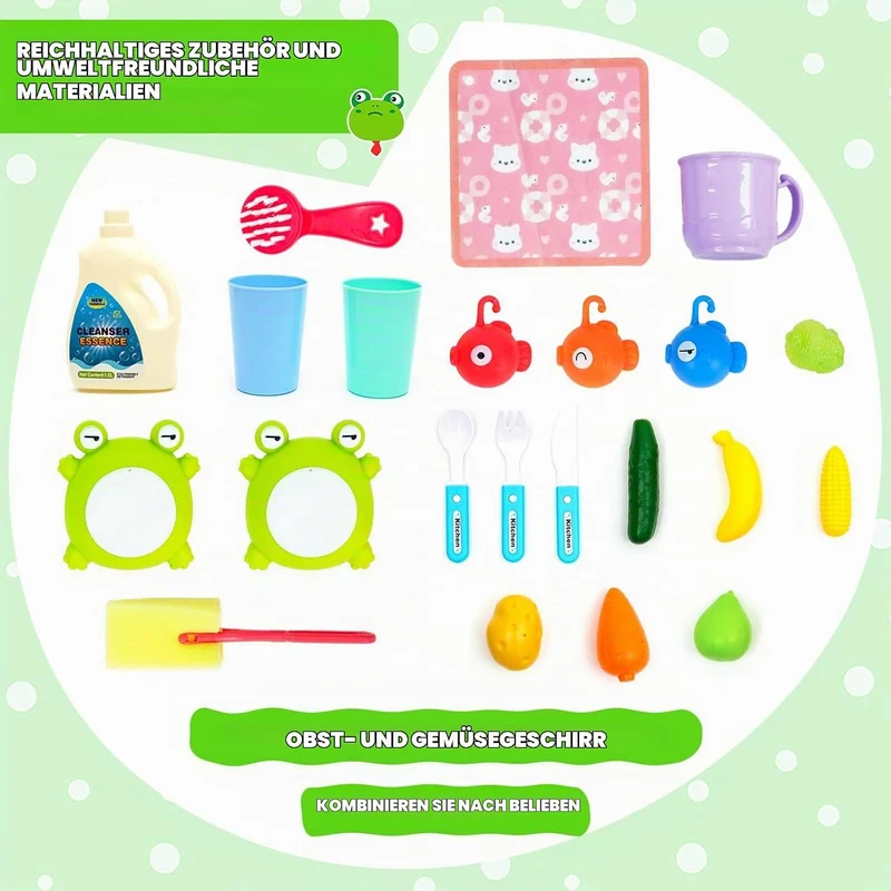 2-in-1-Küchenspüle Spielzeug Set, Spülbecken Spielzeug Set mit Angelspiel und Küchenzubehör, Küchens