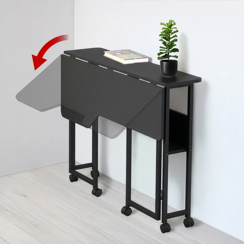 Maclean Folding Desk/Table, Black, Mobile, 100x73 cm, max. 50 kg, Angled, L-Shaped, MC-126 L/B