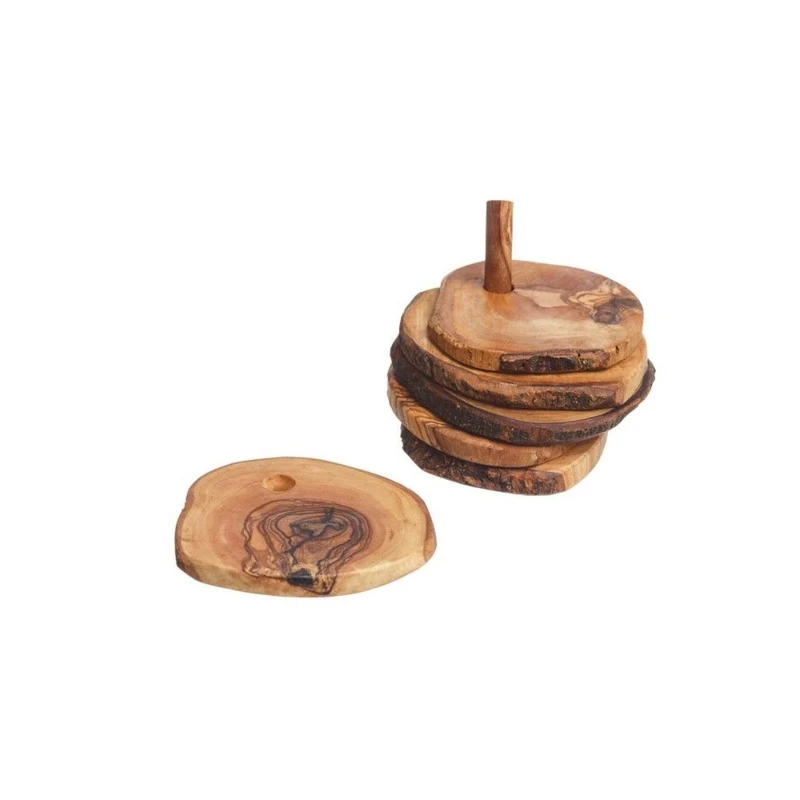 Set de 6 posavasos de madera de olivo con soporte Selbrae