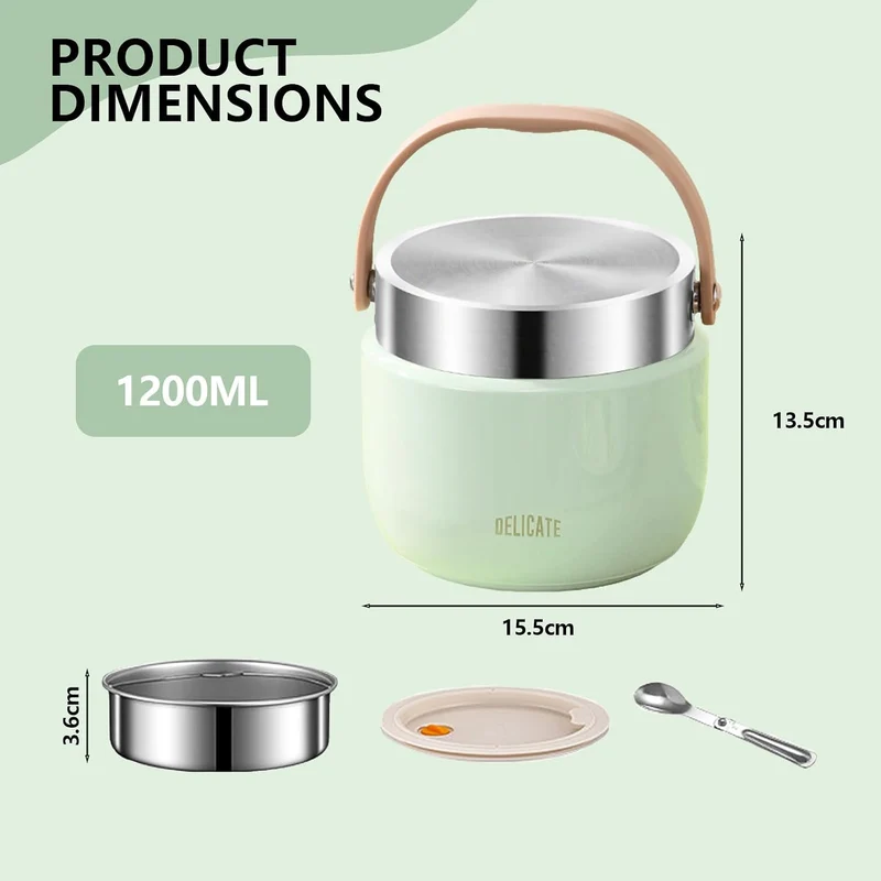 1200ml Thermobehälter für warme Lebensmittel, Thermo-Essenspender aus Edelstahl mit Griff, Thermos f