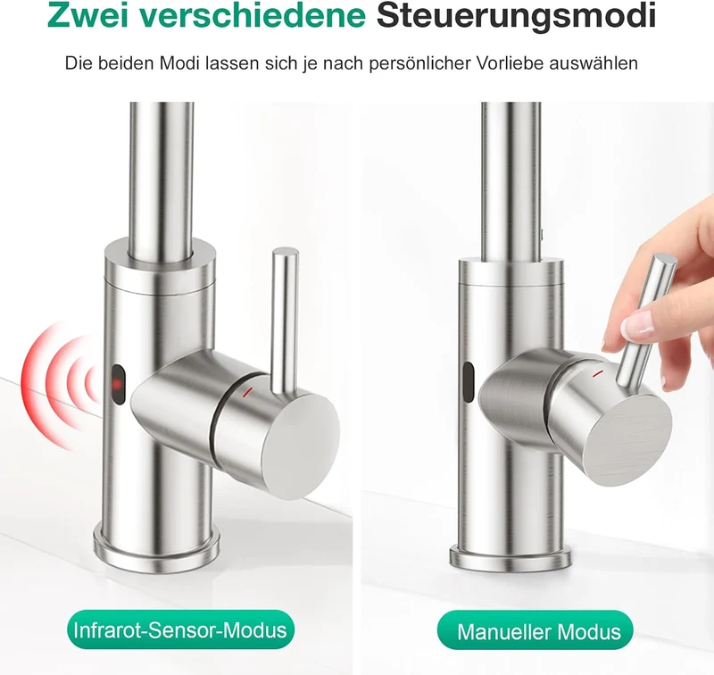 CREA Infrarot Wasserhahn 360° drehbar mit Automatischer Sensor Berührungslose, Einhebelmischer Armat