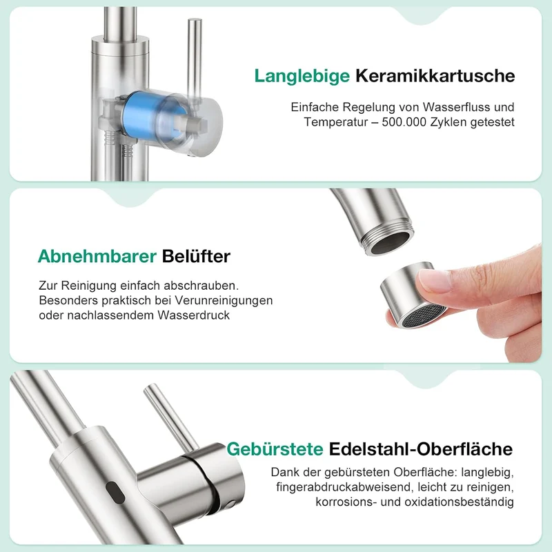 CREA Infrarot Wasserhahn 360° drehbar mit Automatischer Sensor Berührungslose, Einhebelmischer Armat
