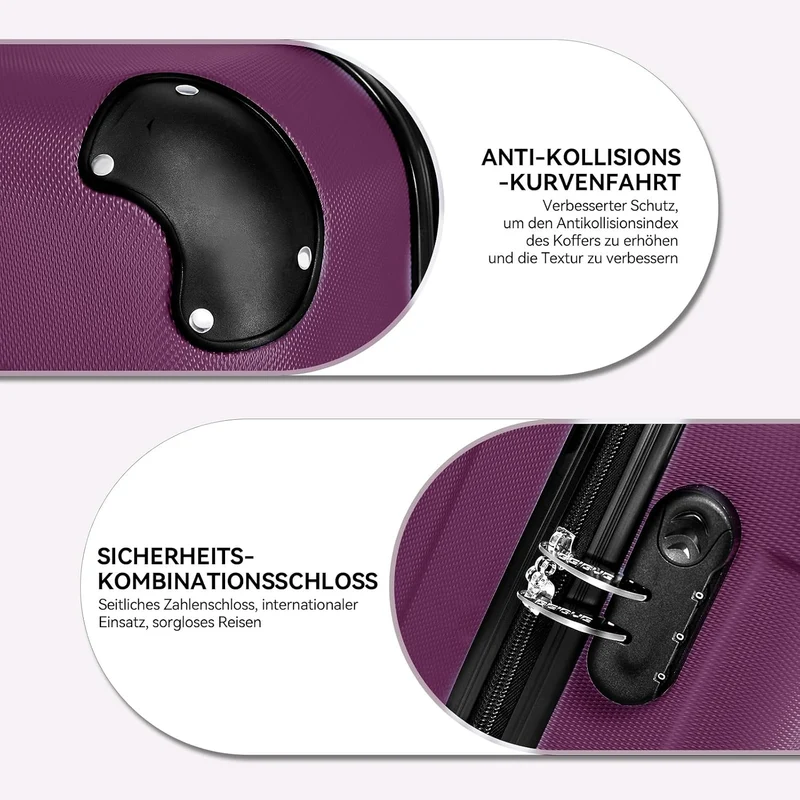 BEIBYE- Hartschalenkoffer Koffer Trolley Rollkoffer Reisekoffer Zahlenschloss 4 Zwilings-Rollen (Vio
