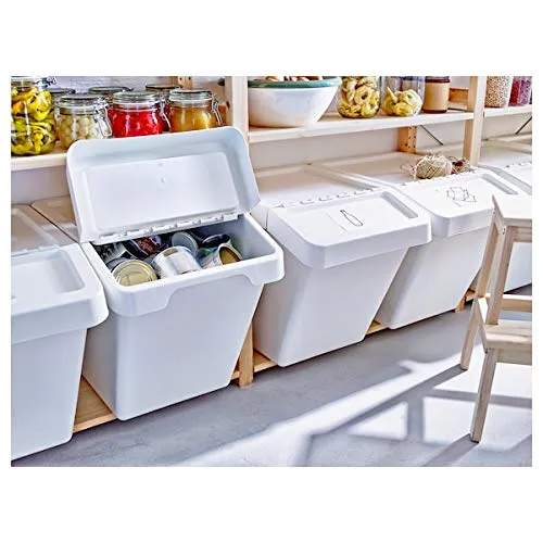 SORTERA Müllsortierbehälter mit Deckel weiss 60 l 41x55x45 cm für Zuhause & Büro Recycling Mülleimer