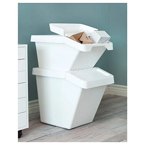 SORTERA Müllsortierbehälter mit Deckel weiss 60 l 41x55x45 cm für Zuhause & Büro Recycling Mülleimer