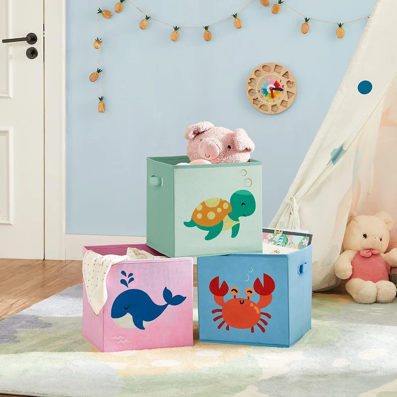 SONGMICS Aufbewahrungsboxen, 3er Set, Faltboxen, Stoffboxen mit Griffen, Spielzeug-Organizer, 30 x 3