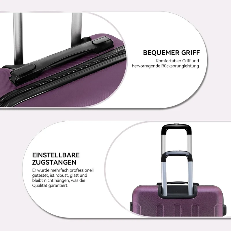 BEIBYE- Hartschalenkoffer Koffer Trolley Rollkoffer Reisekoffer Zahlenschloss 4 Zwilings-Rollen (Vio
