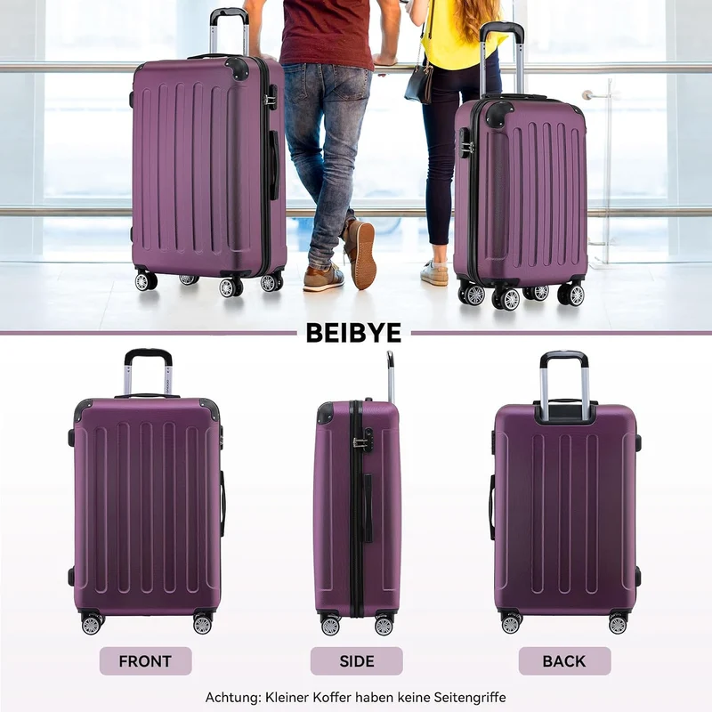 BEIBYE- Hartschalenkoffer Koffer Trolley Rollkoffer Reisekoffer Zahlenschloss 4 Zwilings-Rollen (Vio
