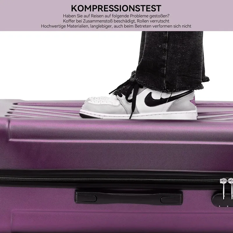 BEIBYE- Hartschalenkoffer Koffer Trolley Rollkoffer Reisekoffer Zahlenschloss 4 Zwilings-Rollen (Vio