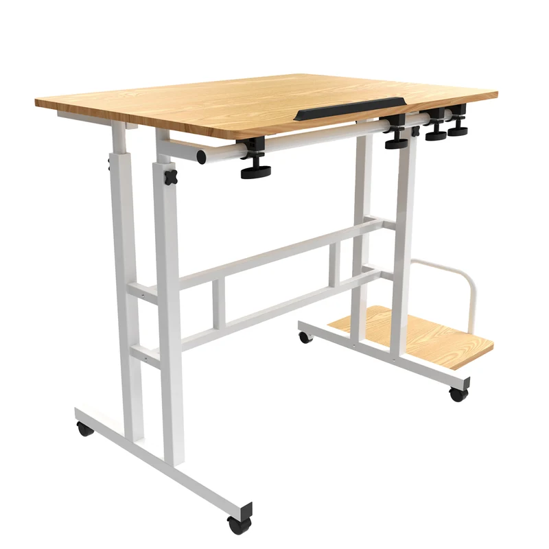Maclean mobile laptop table desk, white, top 80x60cm, 50kg max, height adjustment 67-115cm , MC-124 W