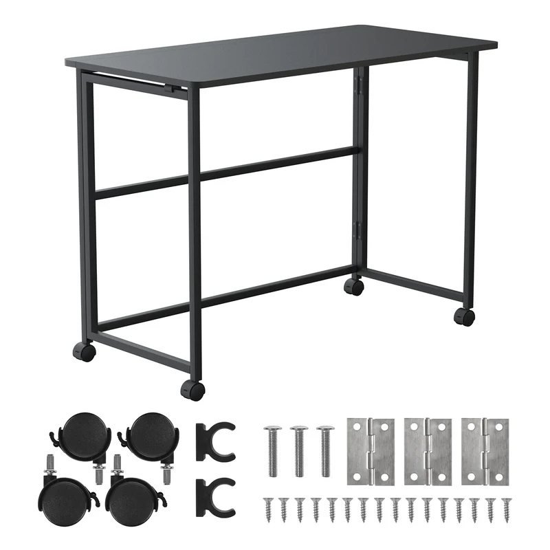 Maclean folding table desk, black, mobile, top 100x50cm, max. 50kg, MC-1250 B