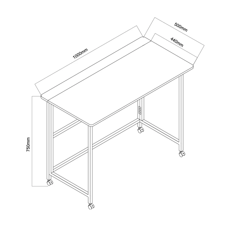 Maclean folding table desk, black, mobile, top 100x50cm, max. 50kg, MC-1250 B