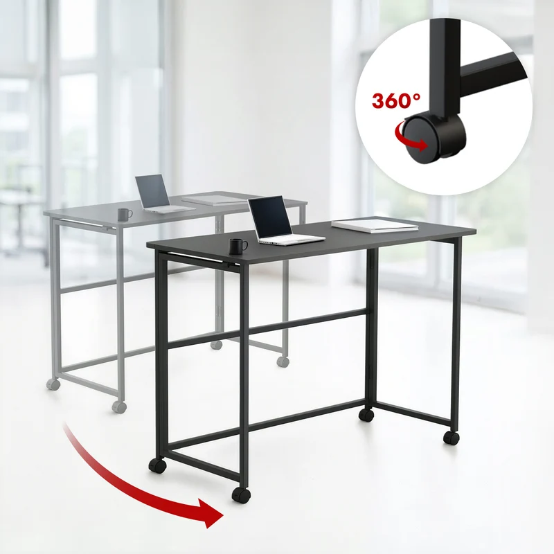Maclean folding table desk, black, mobile, top 100x50cm, max. 50kg, MC-1250 B