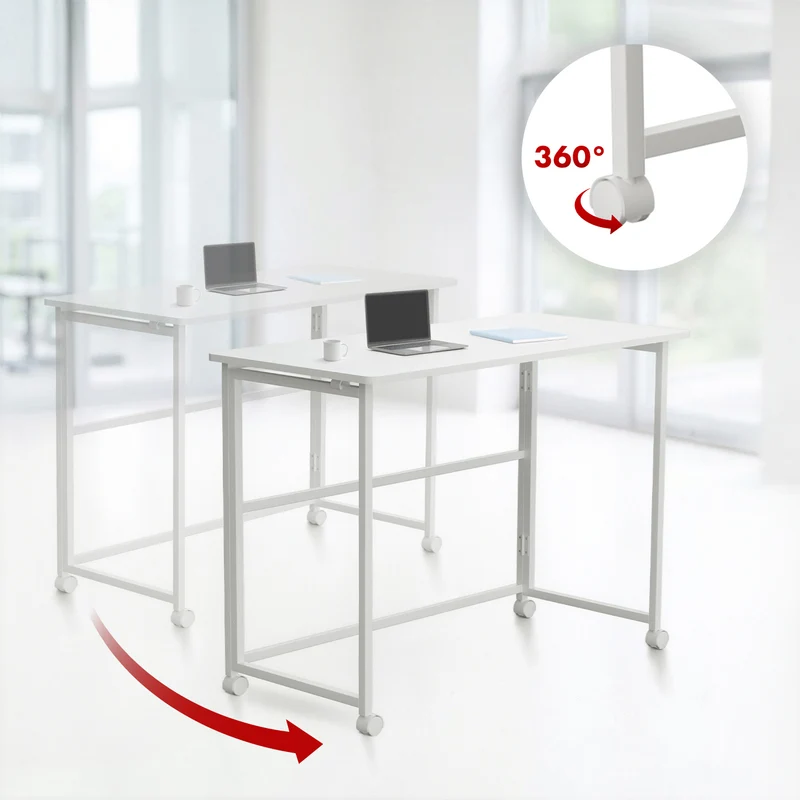 Maclean folding table desk, white, mobile, top 100x50cm, max. 50kg, MC-1250 W