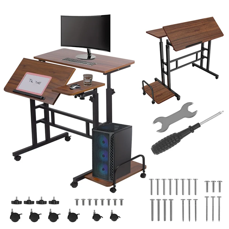 Maclean mobile laptop table desk, black, top 80x60cm, 50kg max, height adjustment 67-115 cm, MC-124 B