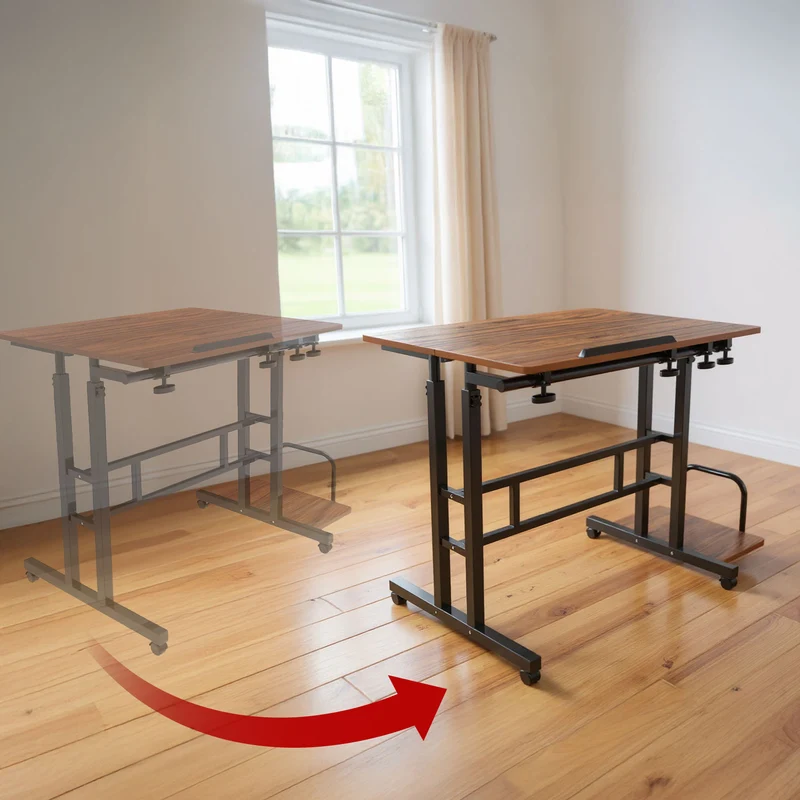 Maclean mobile laptop table desk, black, top 80x60cm, 50kg max, height adjustment 67-115 cm, MC-124 B