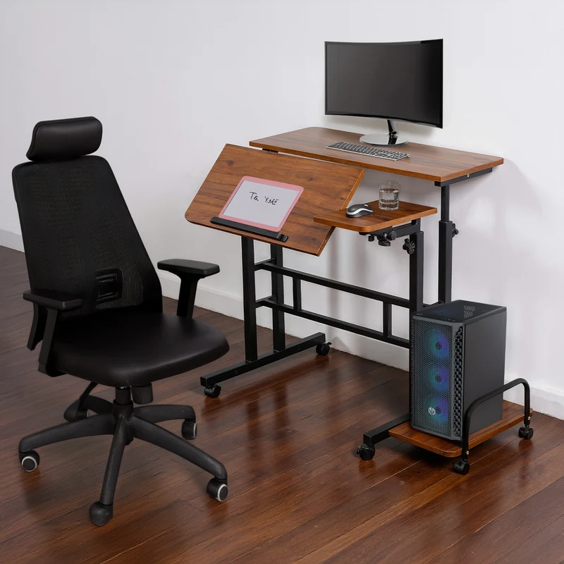 Maclean mobile laptop table desk, black, top 80x60cm, 50kg max, height adjustment 67-115 cm, MC-124 B