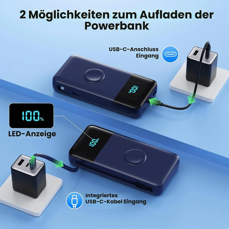 Power Bank 26800mAh mit i-Watch Ladegerät, 25W PD+QC4.0 Powerbank mit 2 Kabel Schnelles Aufladen USB