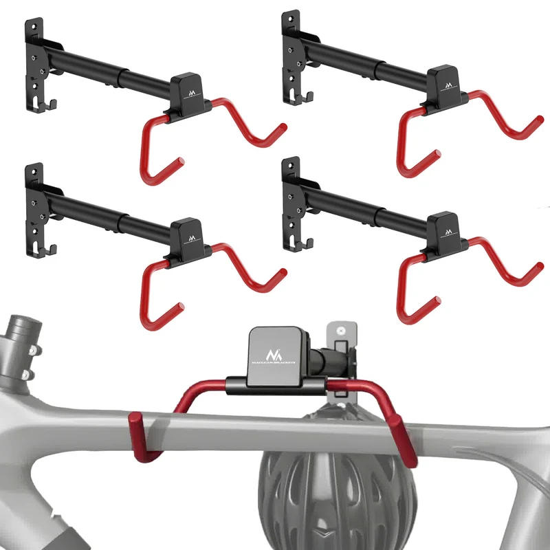 Maclean Horizontal Wall-Mounted Bike Rack, steel, max. load 30 kg, adjustable angle, MC-172, 4 pieces