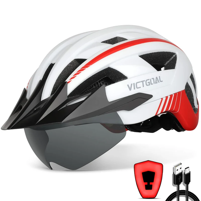 VICTGOAL Fahrradhelm Herren Damen MTB Helm mit Abnehmbarer Magnetische Schutzbrille Visier Atmungsak